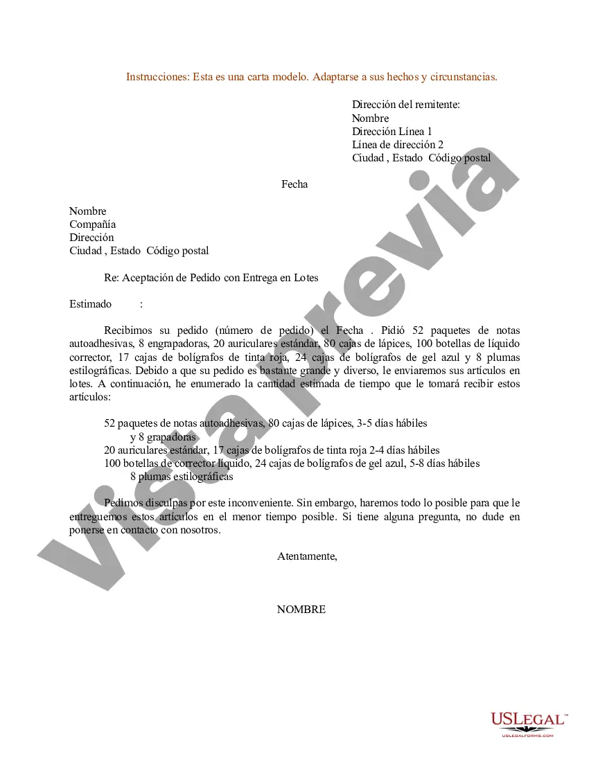 Preview Ejemplo de carta de aceptación de pedido con entrega en lotes