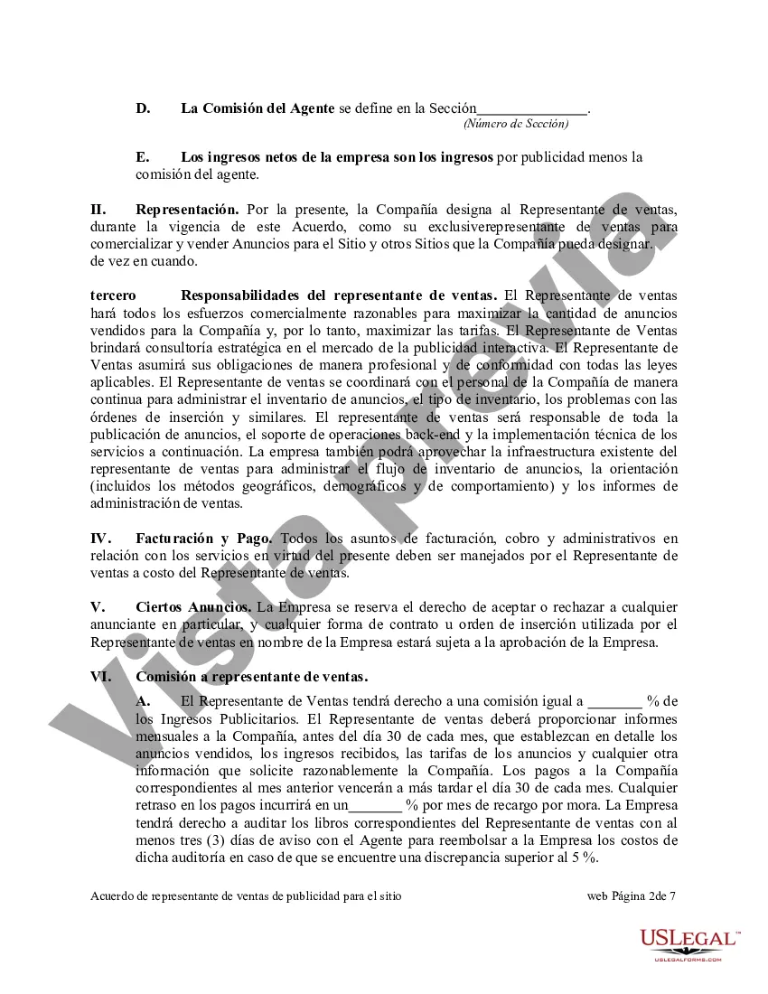Preview Acuerdo de representante de ventas de publicidad para el sitio web