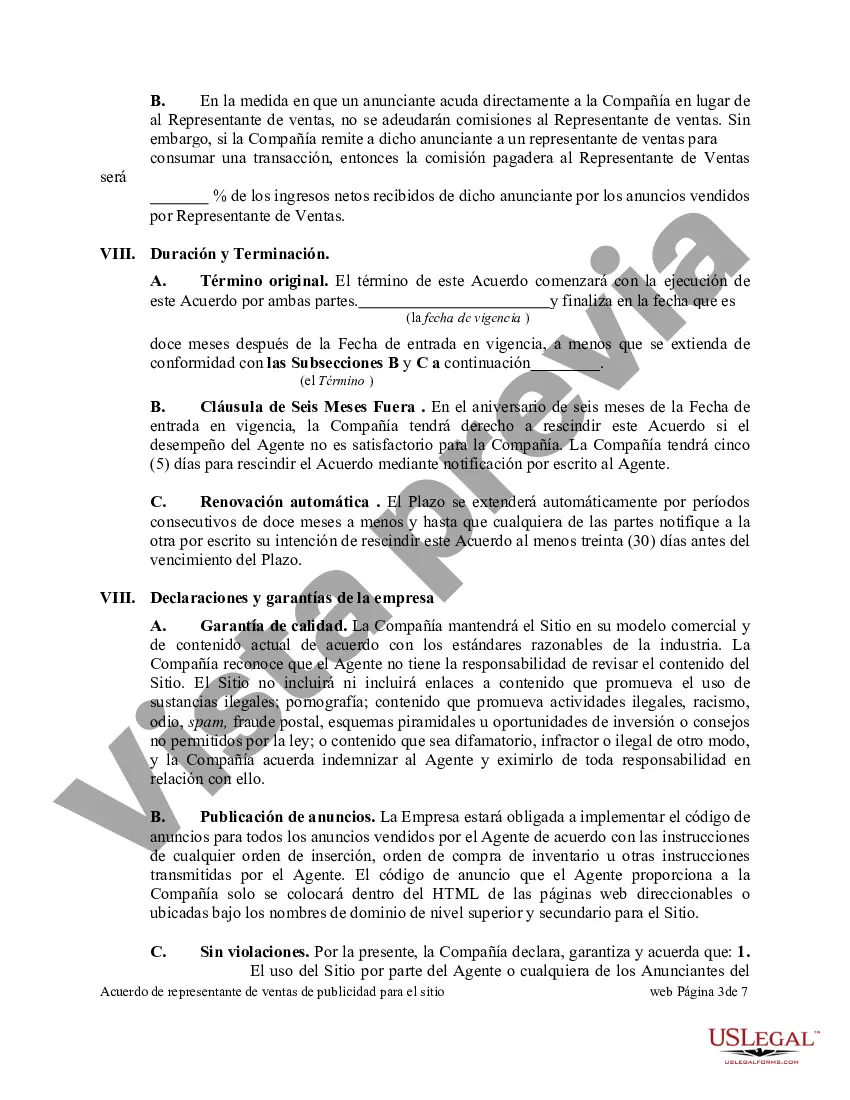 Preview Acuerdo de representante de ventas de publicidad para el sitio web