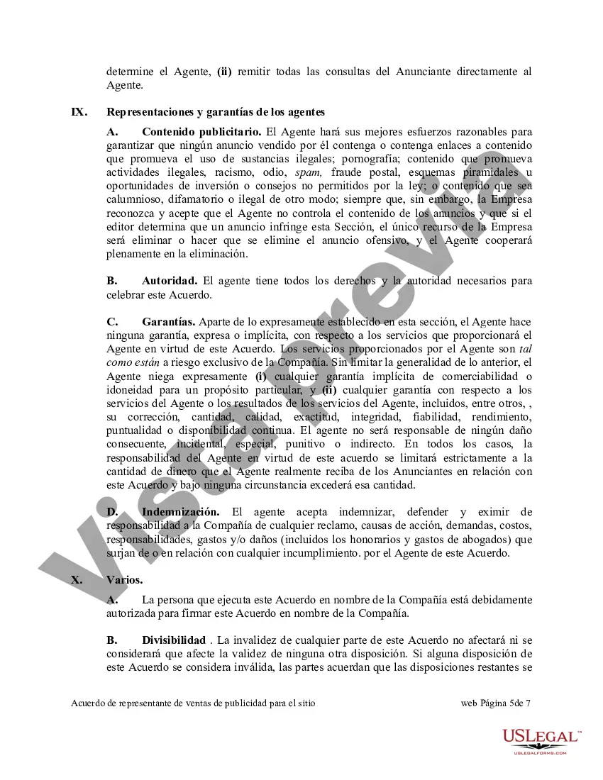 Preview Acuerdo de representante de ventas de publicidad para el sitio web