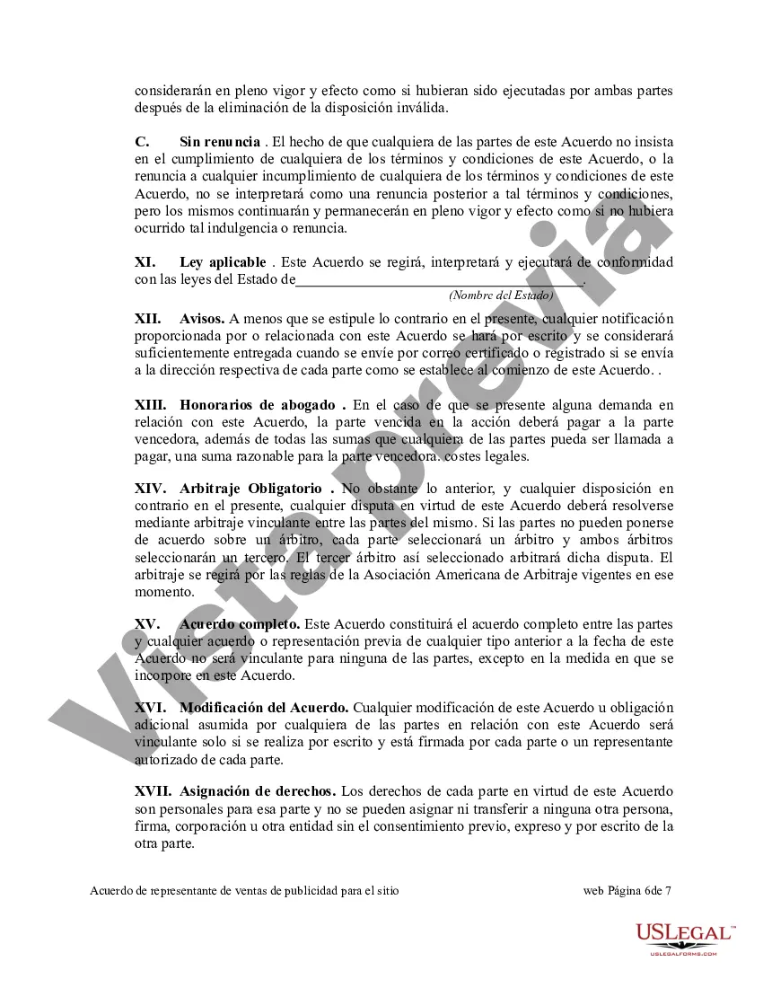 Preview Acuerdo de representante de ventas de publicidad para el sitio web