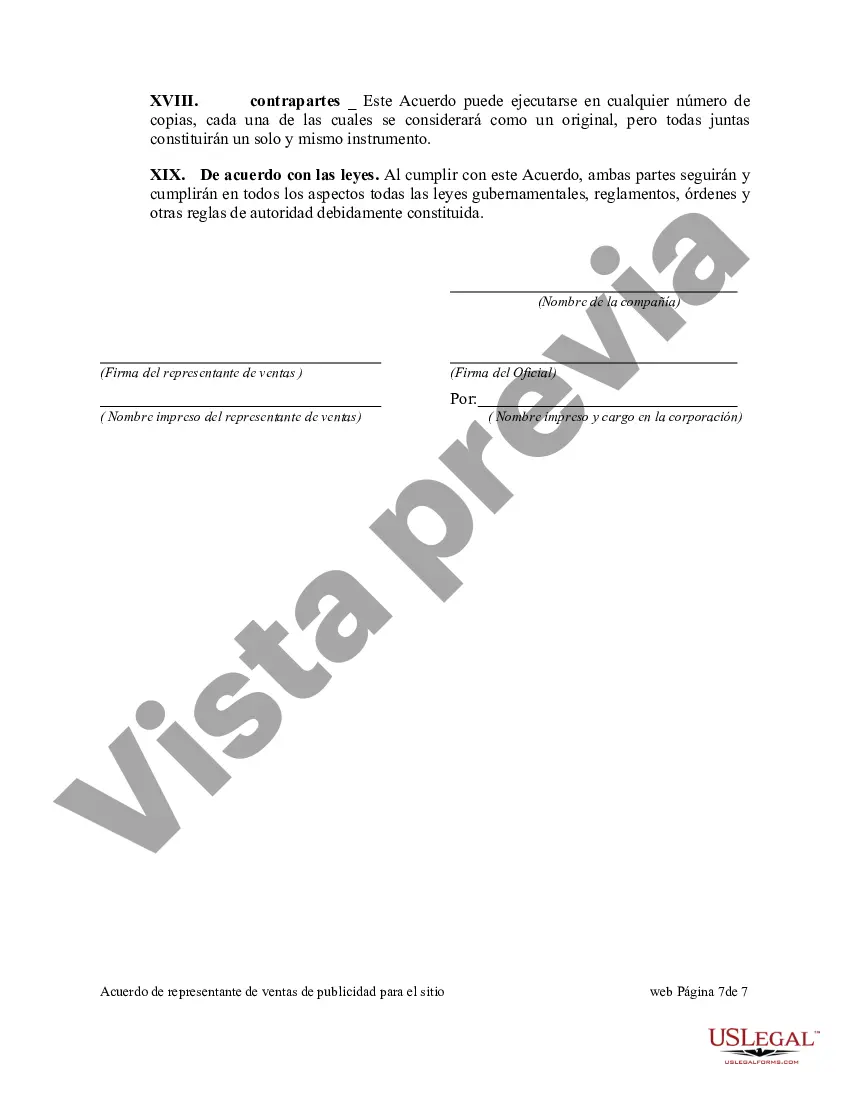 Preview Acuerdo de representante de ventas de publicidad para el sitio web