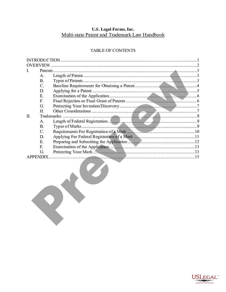page 1 USLF Multistate Patent and Trademark Law Handbook - Guide preview