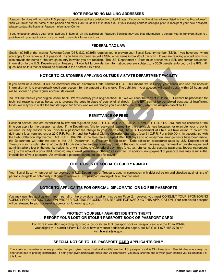 Passport Application - Ds 11 Form Example | US Legal Forms