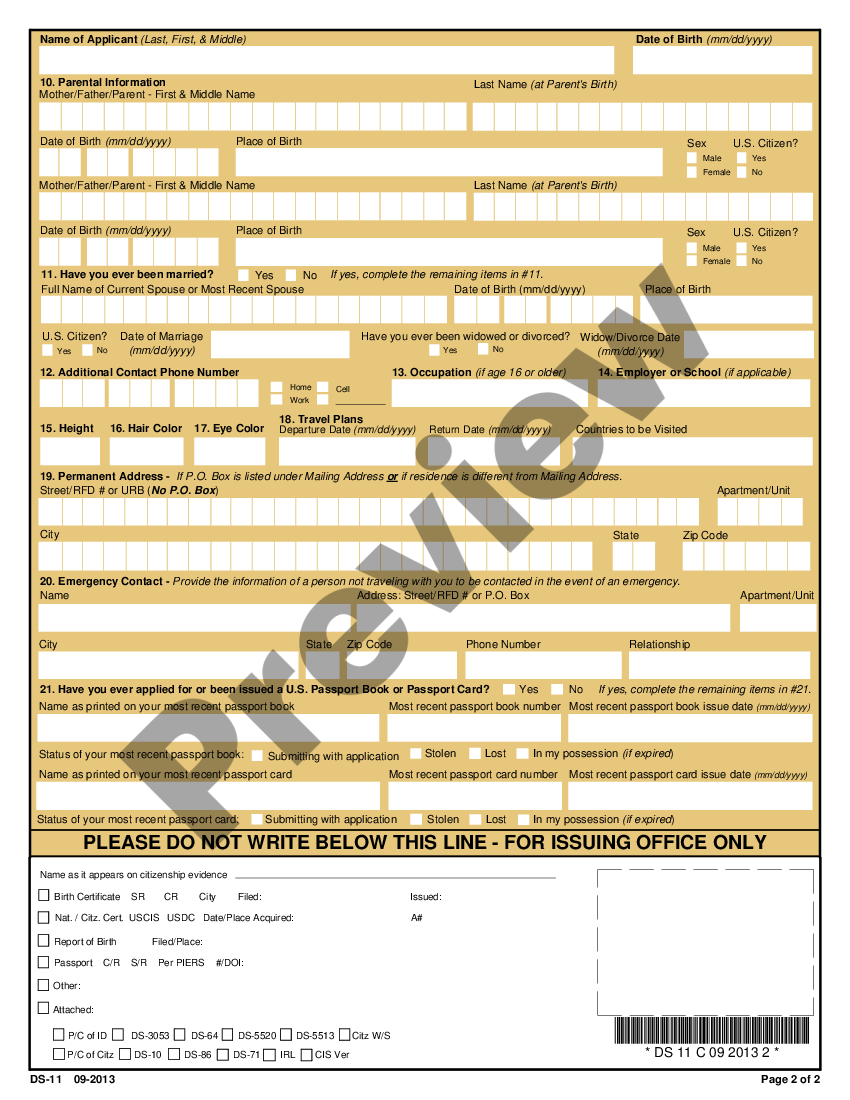 Passport Application Ds 11 Form Example Us Legal Forms 0781