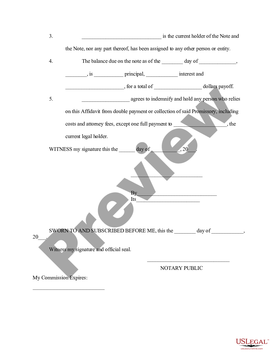 form Affidavit of Lost Promissory Note preview