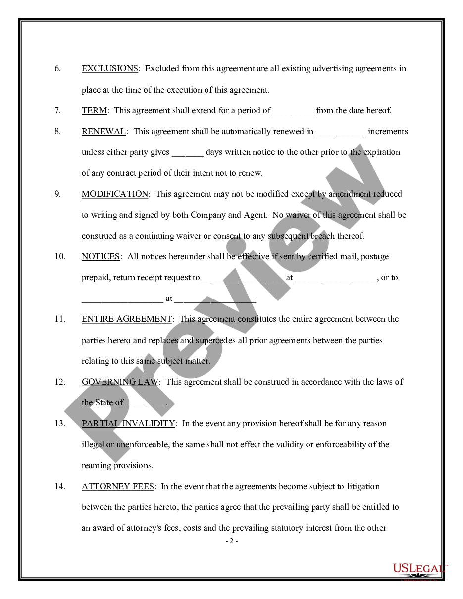 page 1 Agency Agreement - General preview