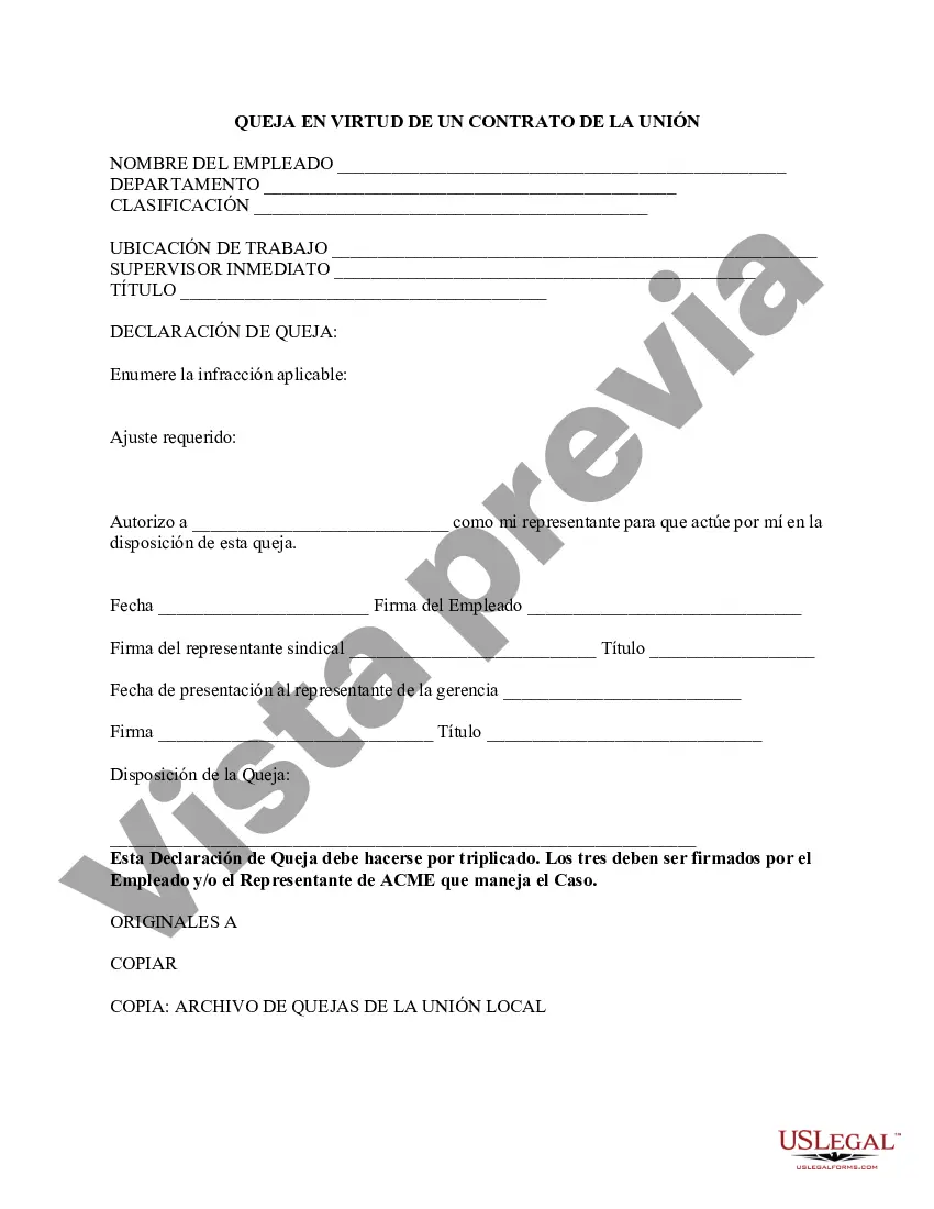 Preview Queja conforme a un contrato sindical
