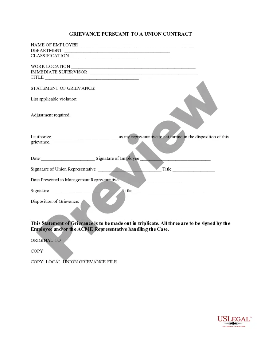 Get Grievance Pursuant to a Union Contract Preview Grievance Pursuant to a Union Contract