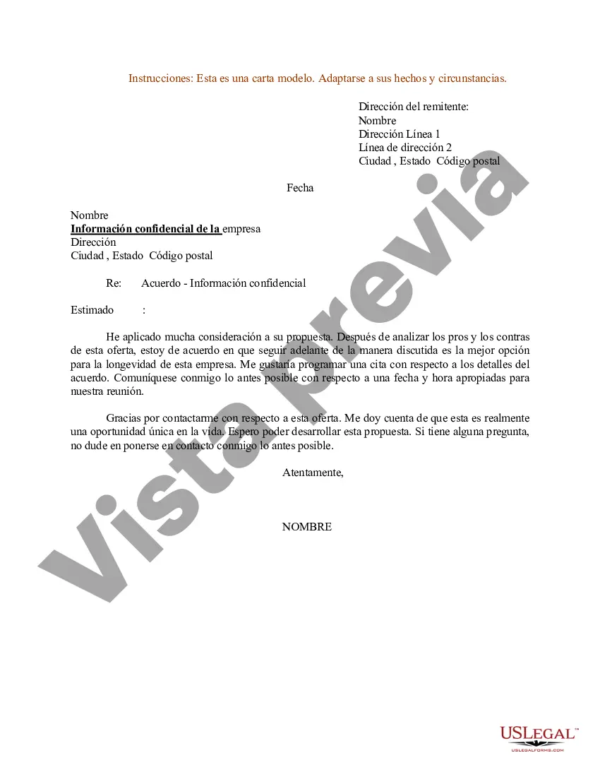 Preview Modelo de carta de acuerdo: información confidencial