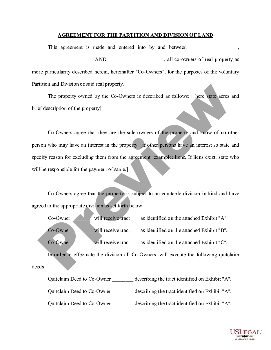 page 0 Agreement for the Partition and Division of Real Property preview