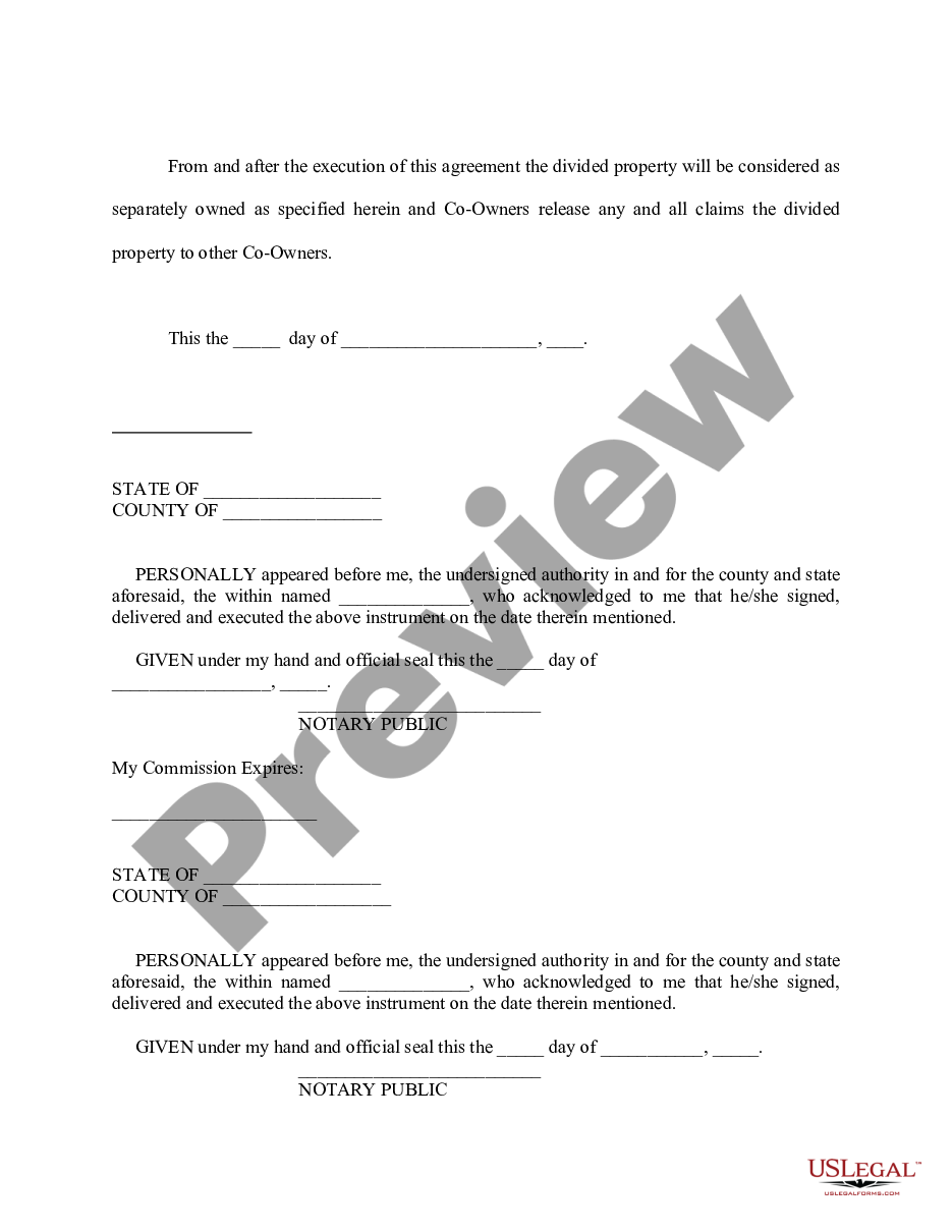 page 1 Agreement for the Partition and Division of Real Property preview