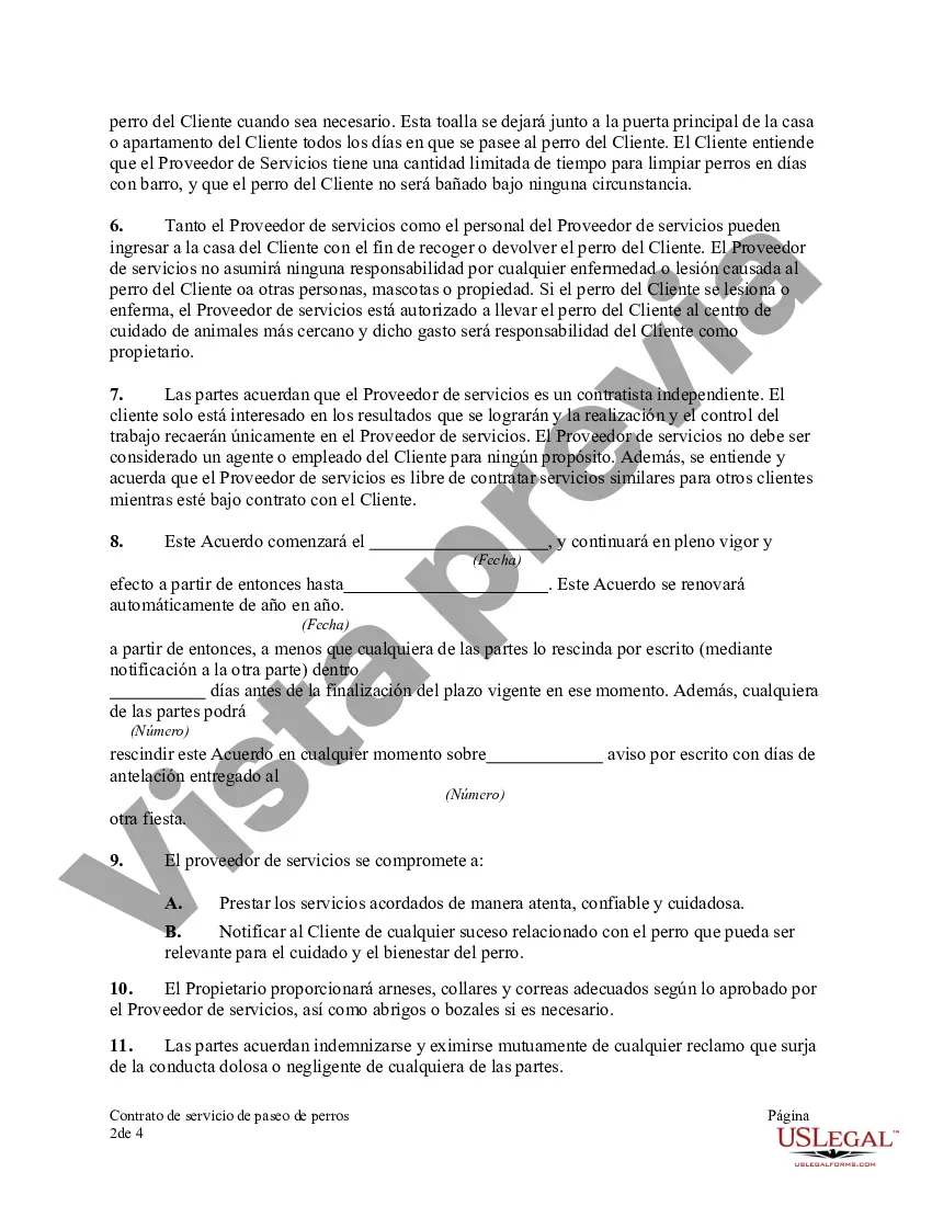 Preview Acuerdo de servicio de paseo de perros