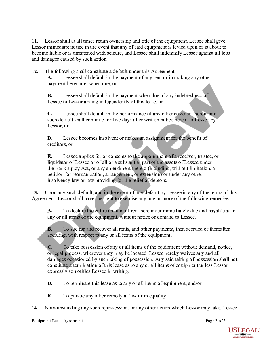 page 2 Equipment Rental Agreement - Lease preview