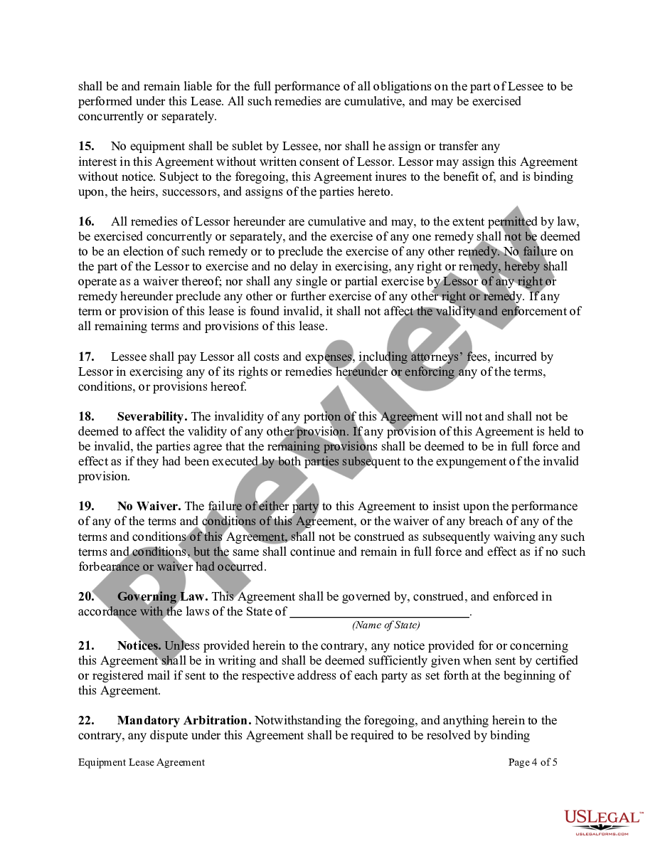 page 3 Equipment Rental Agreement - Lease preview