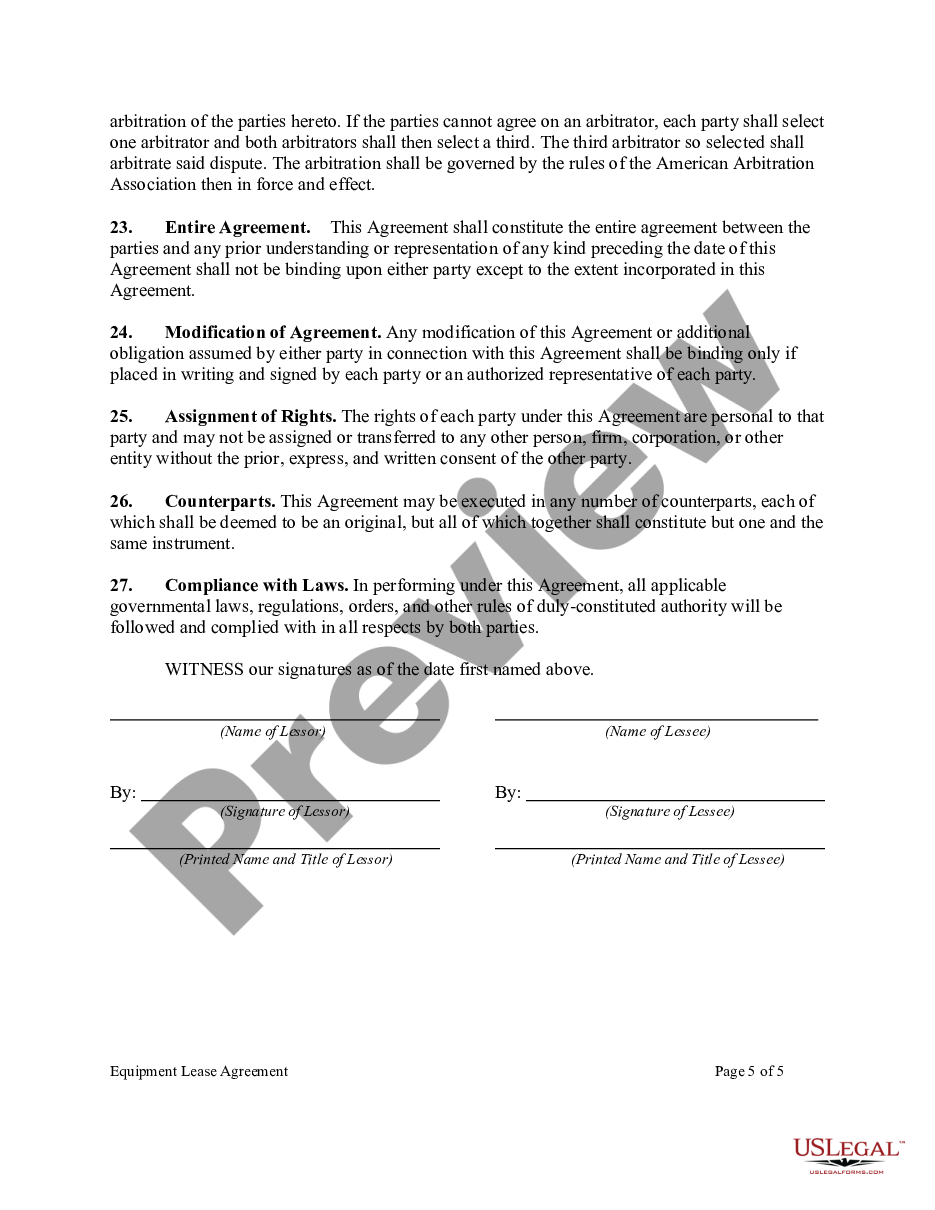page 4 Equipment Rental Agreement - Lease preview