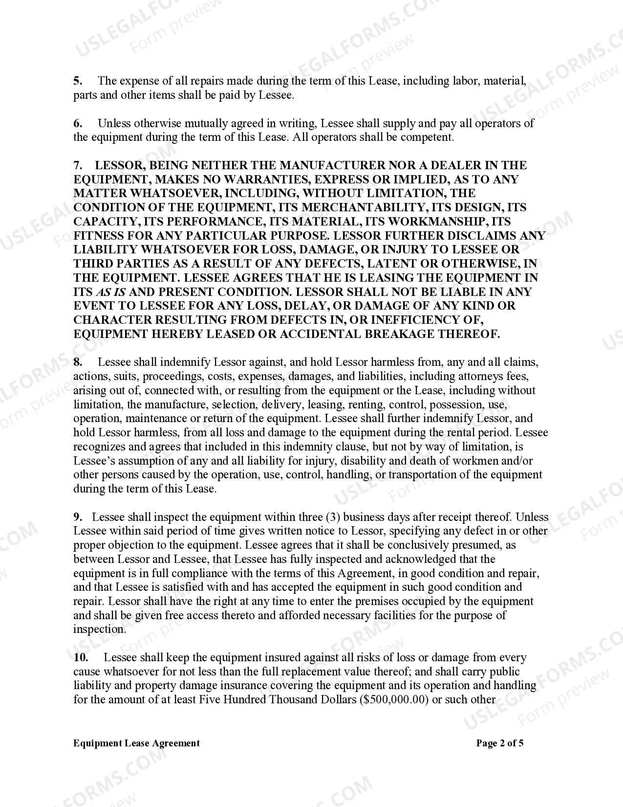 Preview Equipment Rental Agreement - Lease