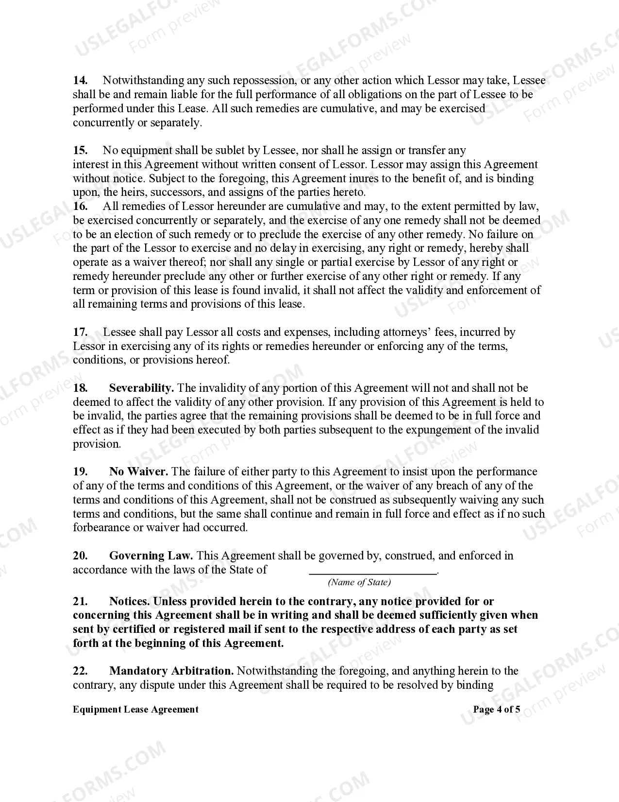 Preview Equipment Rental Agreement - Lease