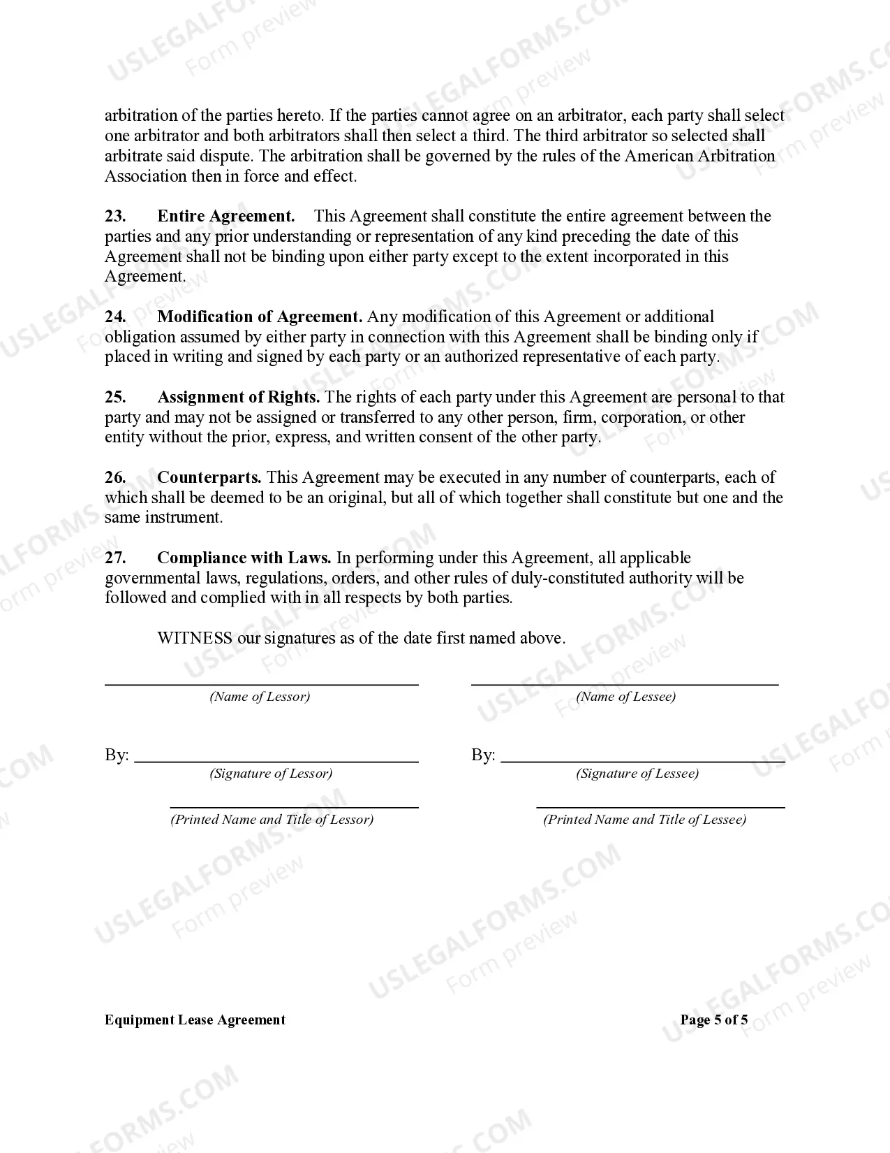 Preview Equipment Rental Agreement - Lease