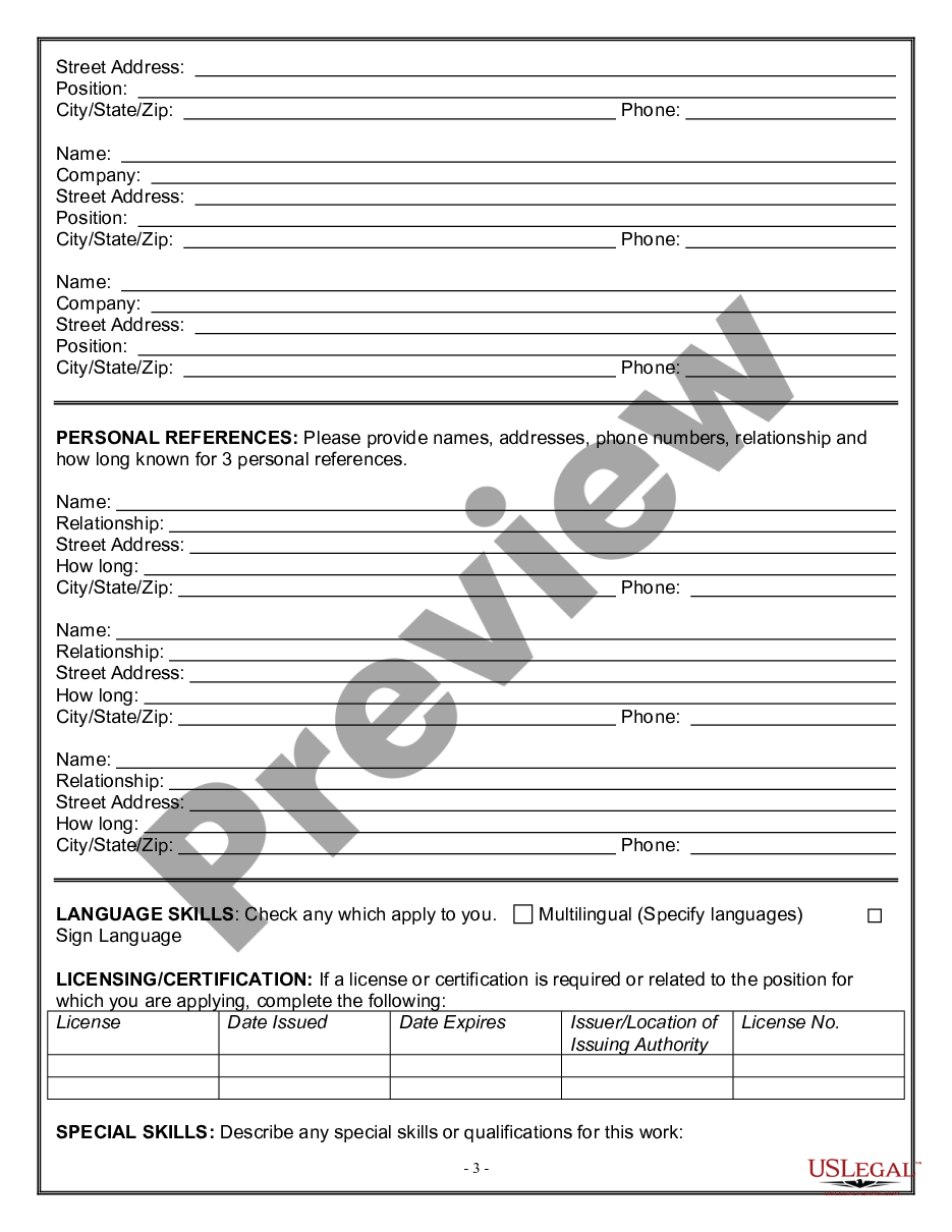 Arizona Employment Application for Daycare Center US Legal Forms