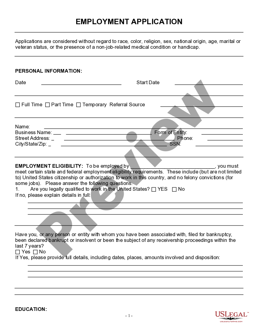Tennessee Employment Application for Plumber US Legal Forms