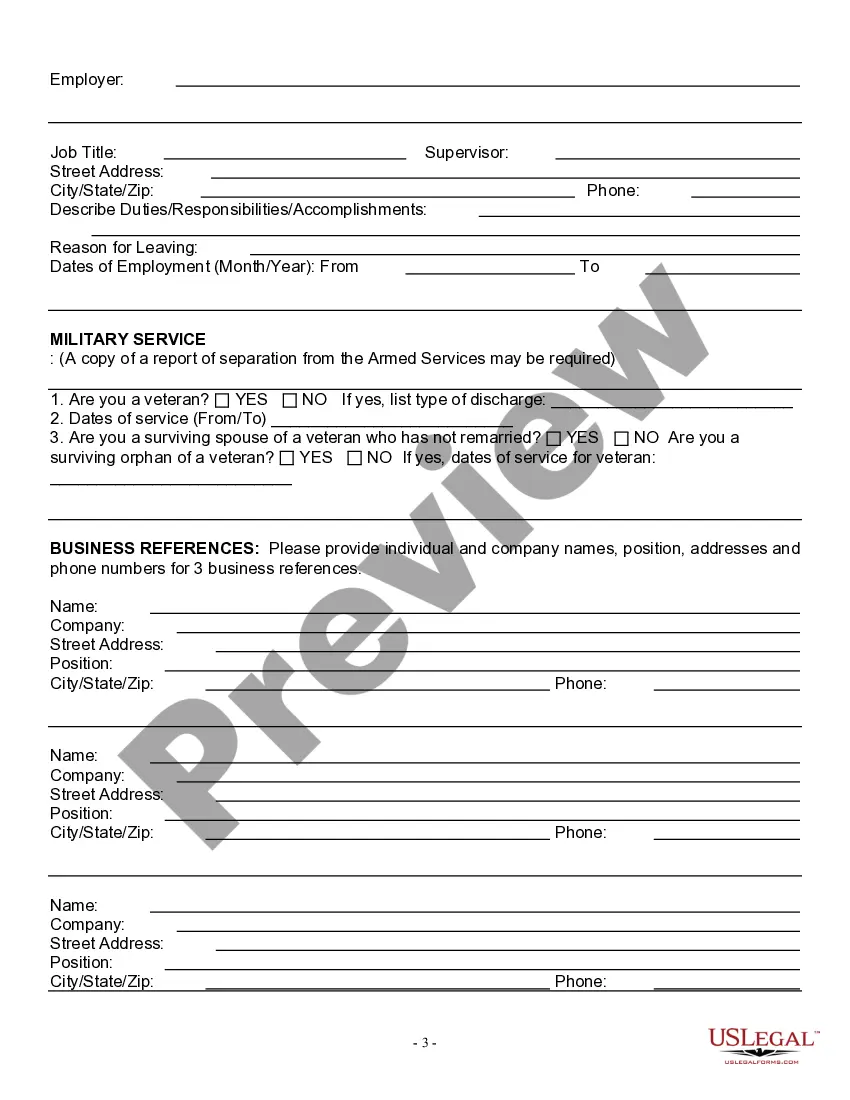 Preview Employment Application for Artist