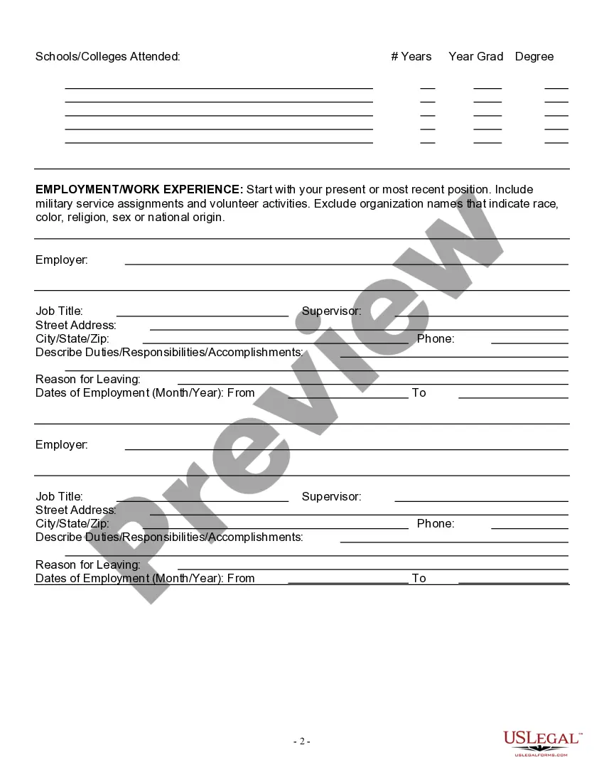 Preview Employment Application for Software Engineer