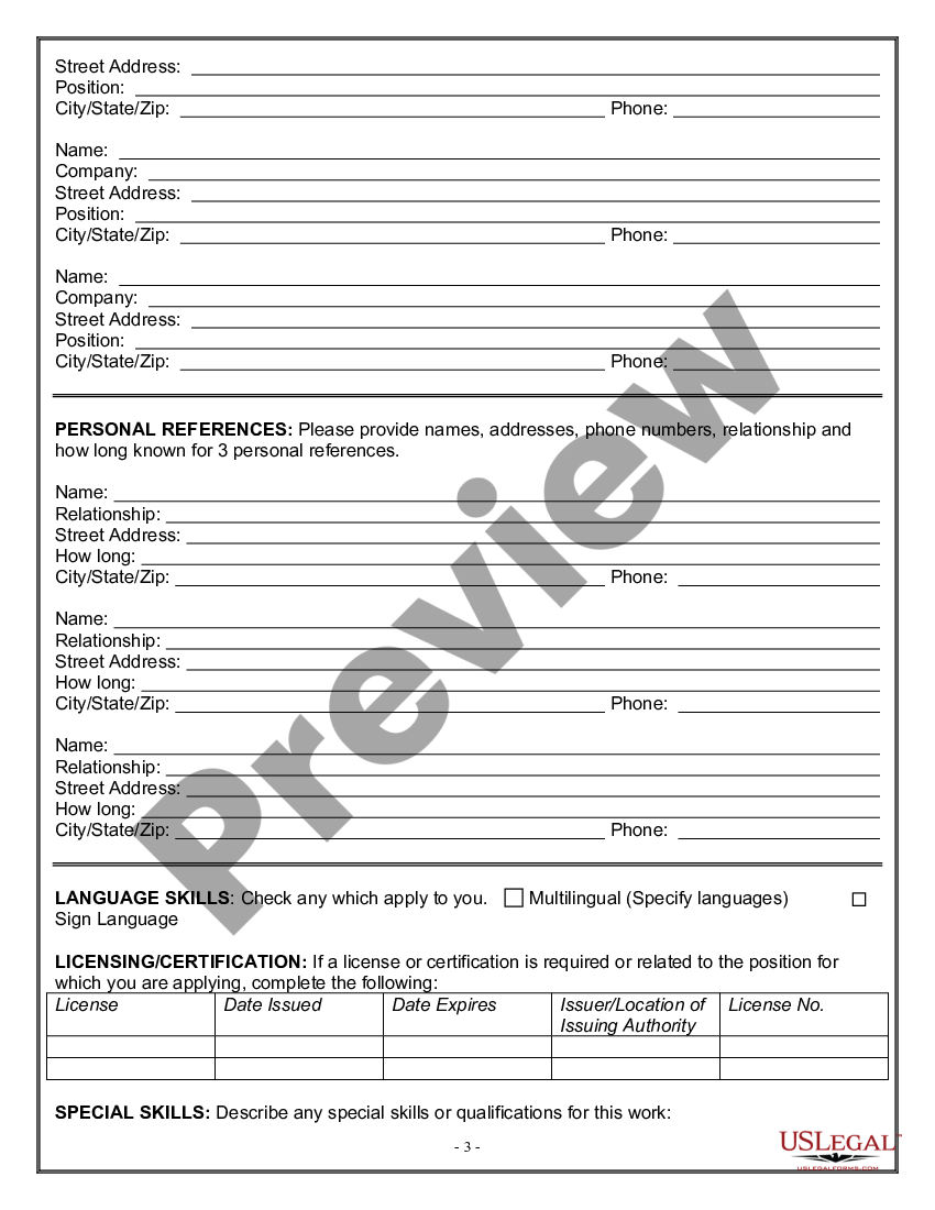 Arizona Employment Application for CEO US Legal Forms