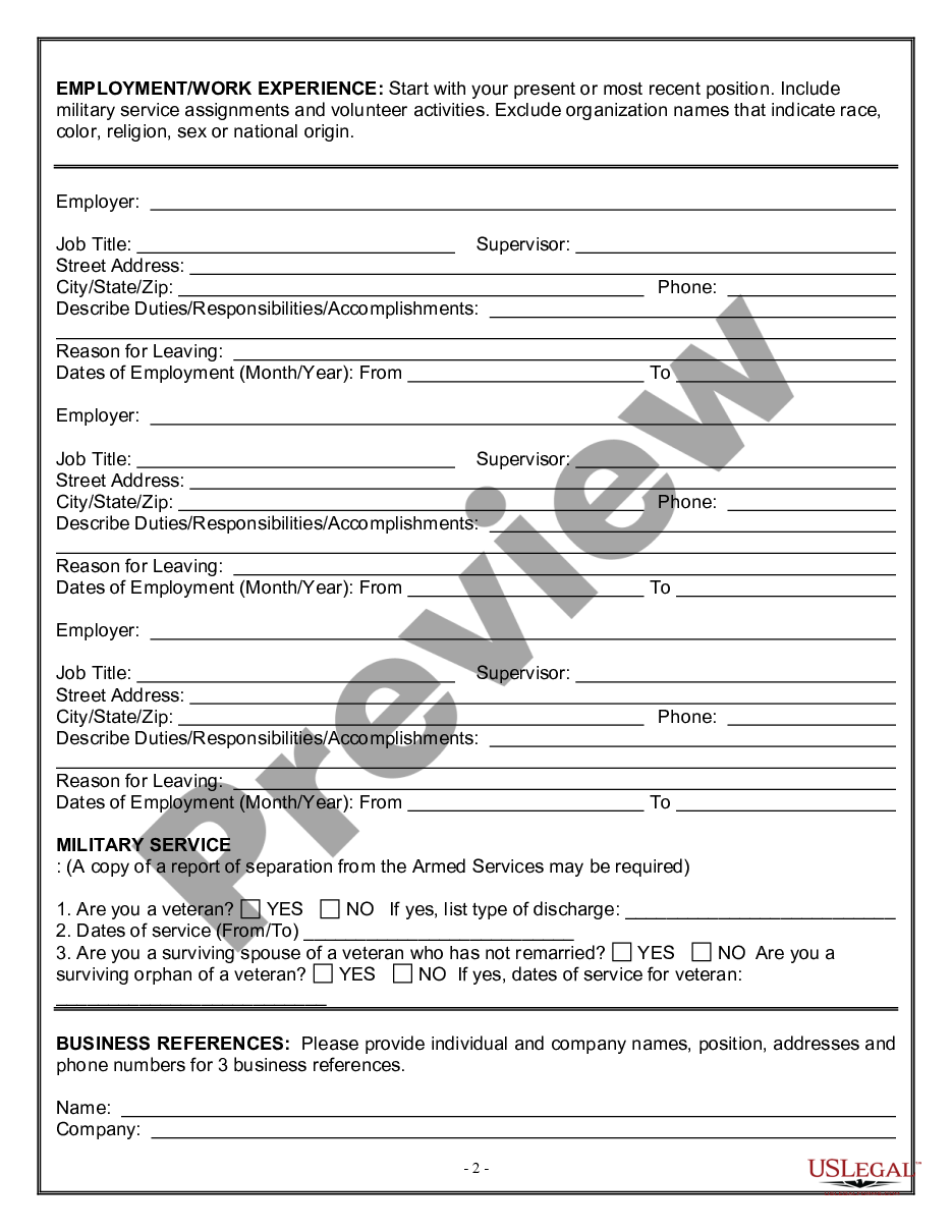 page 1 Employment or Work Application - General preview