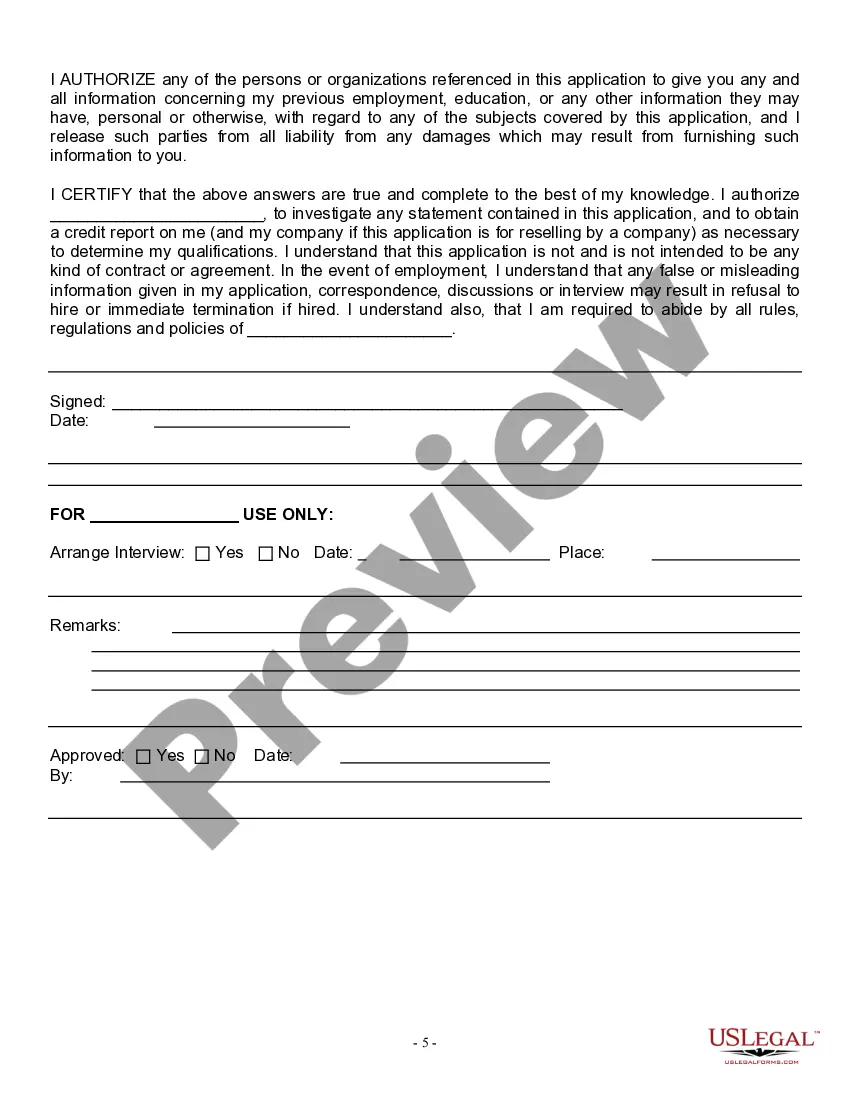 Preview Employment or Work Application - General