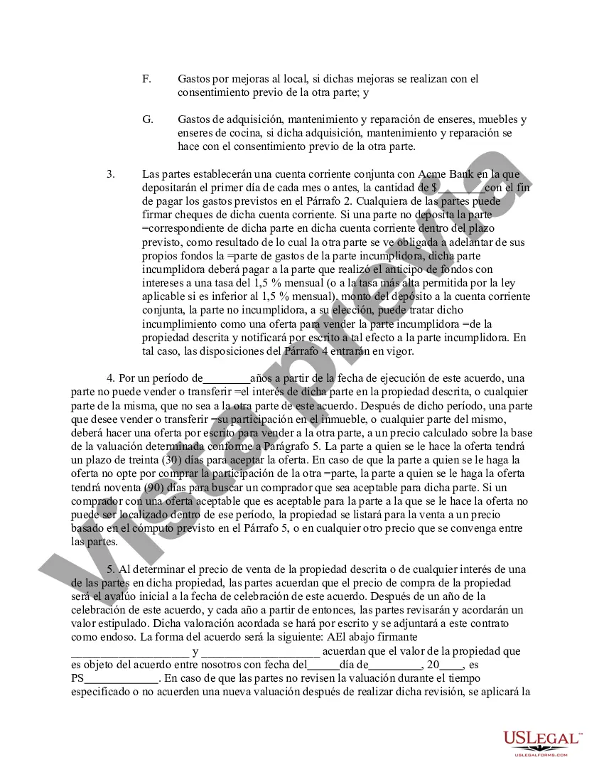 Preview Acuerdo de personas no casadas para comprar y mantener la residencia como copropietarios