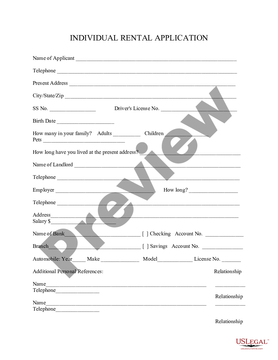 form Application for Tenant preview