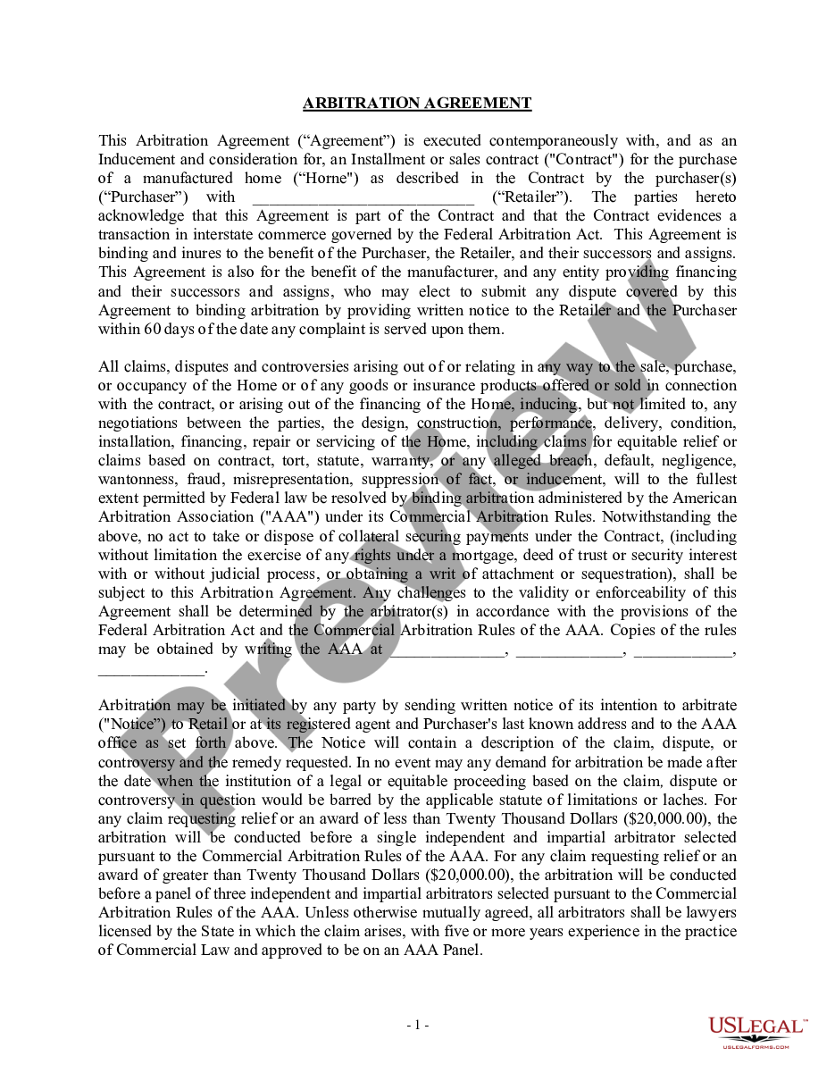 page 0 Arbitration Agreement for Cars preview