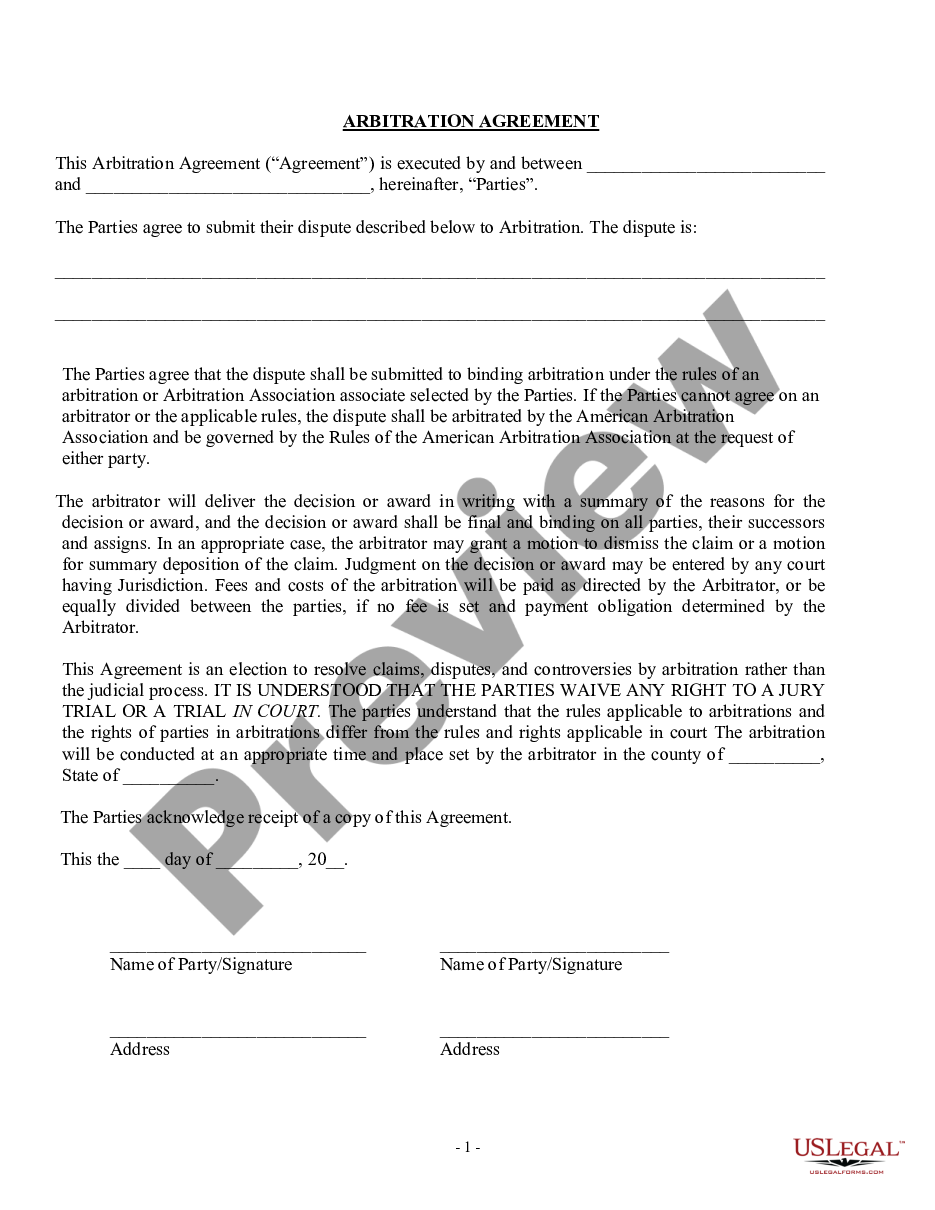 page 0 Arbitration Agreement - Existing Dispute preview