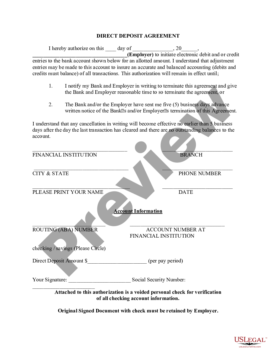 Direct Deposit Form For Employees Employee Direct Deposit Form Template Us Legal Forms 1274