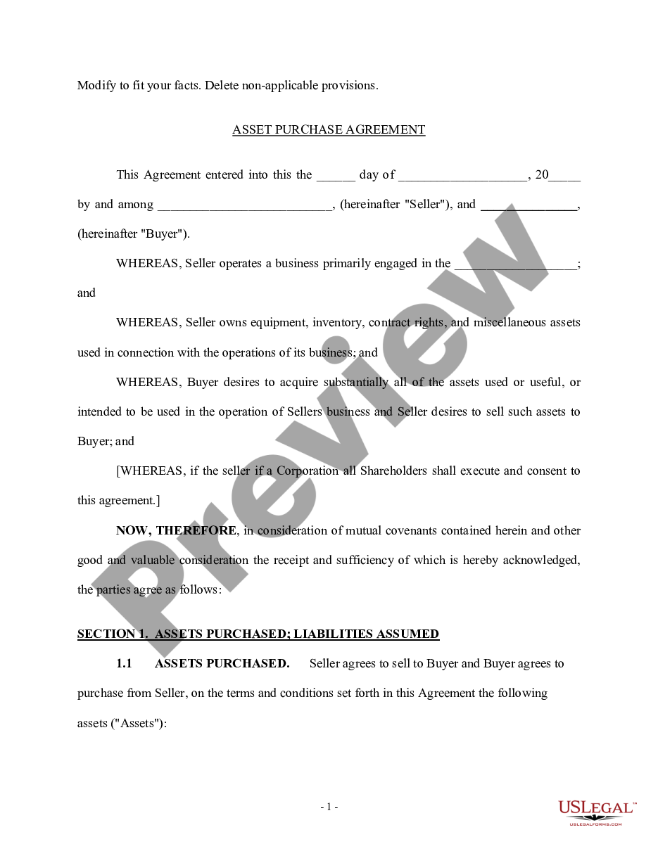page 0 Asset Purchase Agreement - Business Sale preview