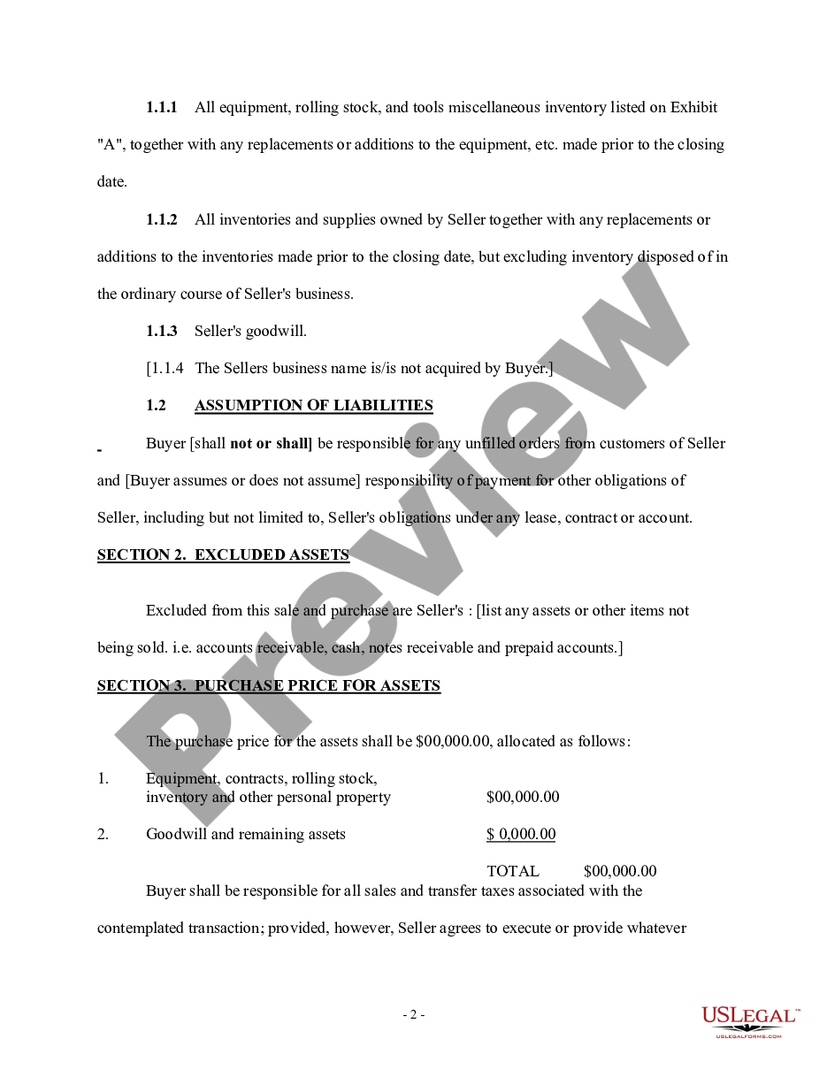 page 1 Asset Purchase Agreement - Business Sale preview