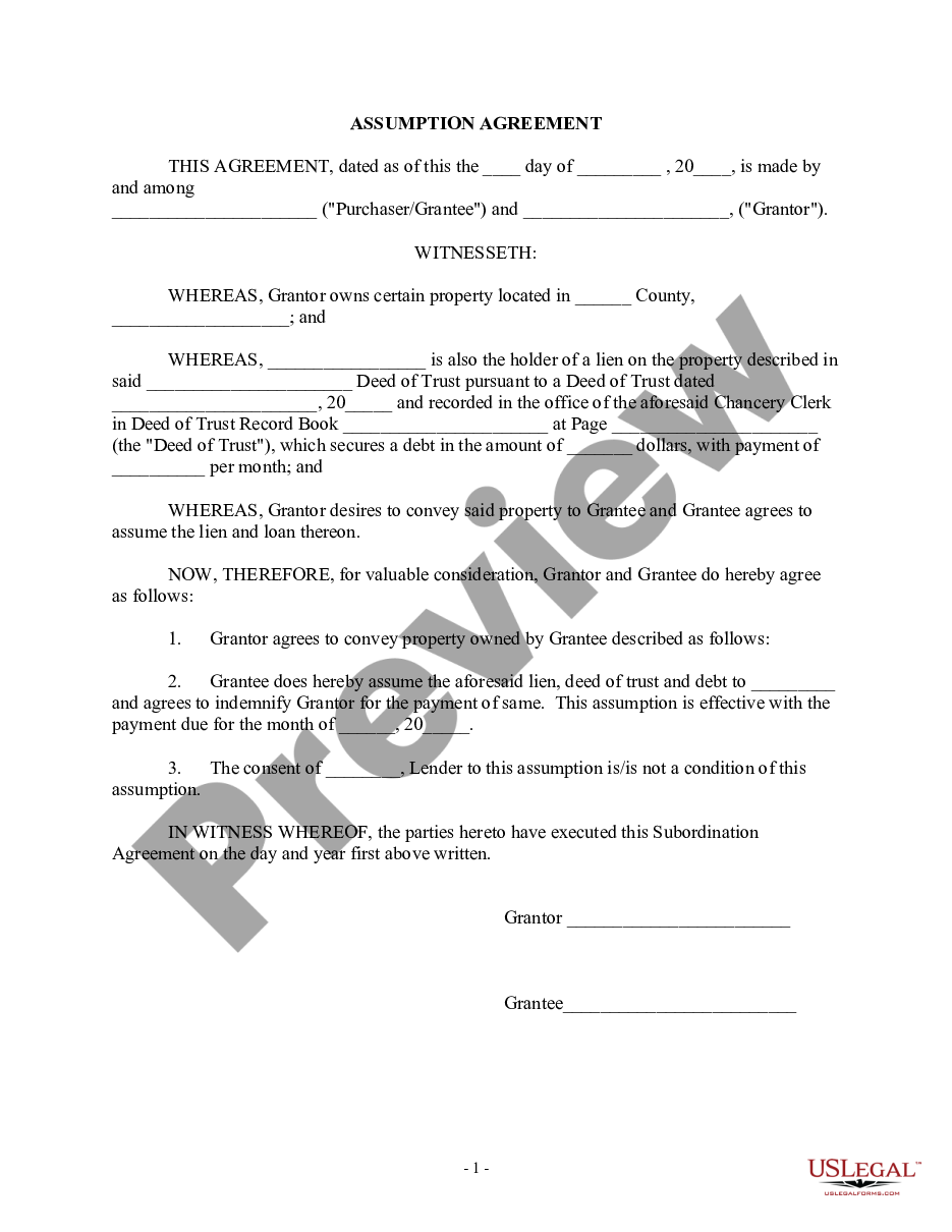 page 0 Assumption Agreement of Loan Payments preview