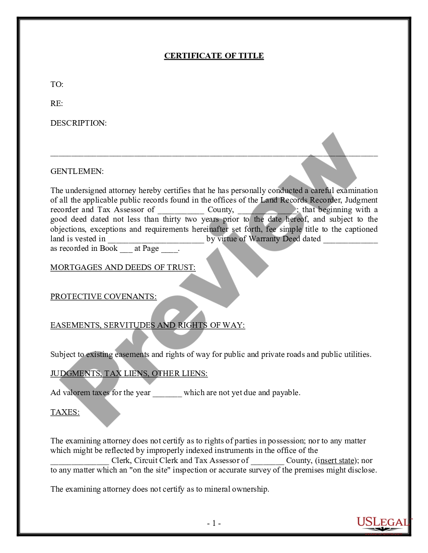 Attorney Certificate Of Title Form Attorney Title Us Legal Forms