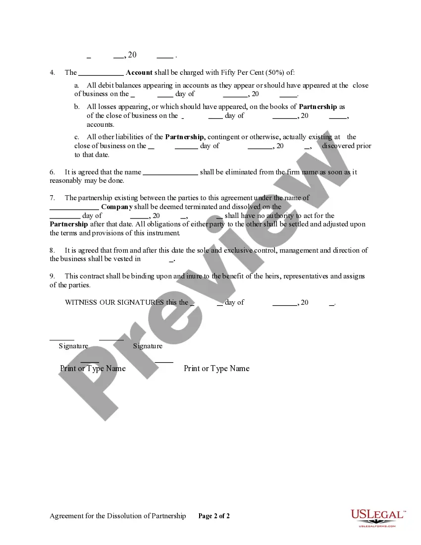Get Agreement for the Dissolution of a Partnership Preview Agreement for the Dissolution of a Partnership