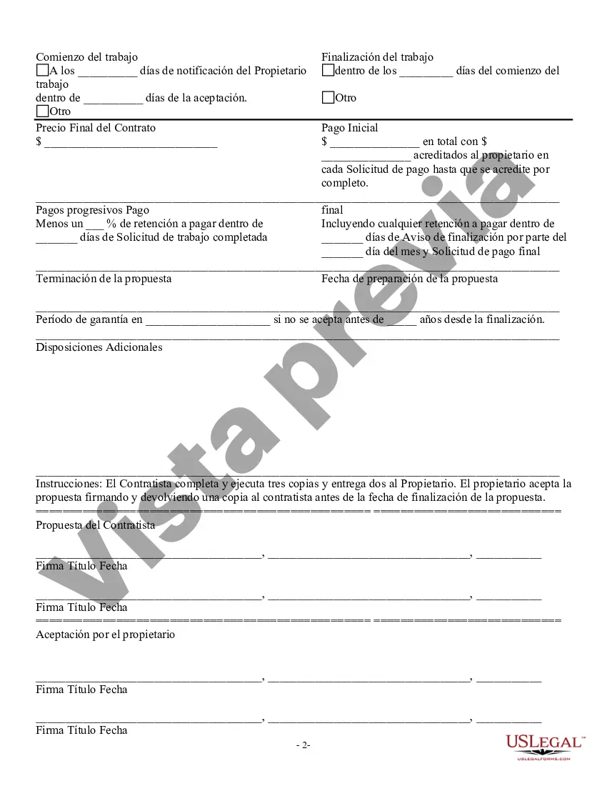 Preview Formulario de propuesta de oferta general