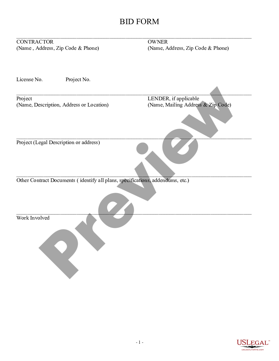 page 0 General Bid Proposal Form preview