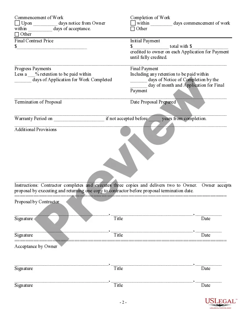 Preview General Bid Proposal Form