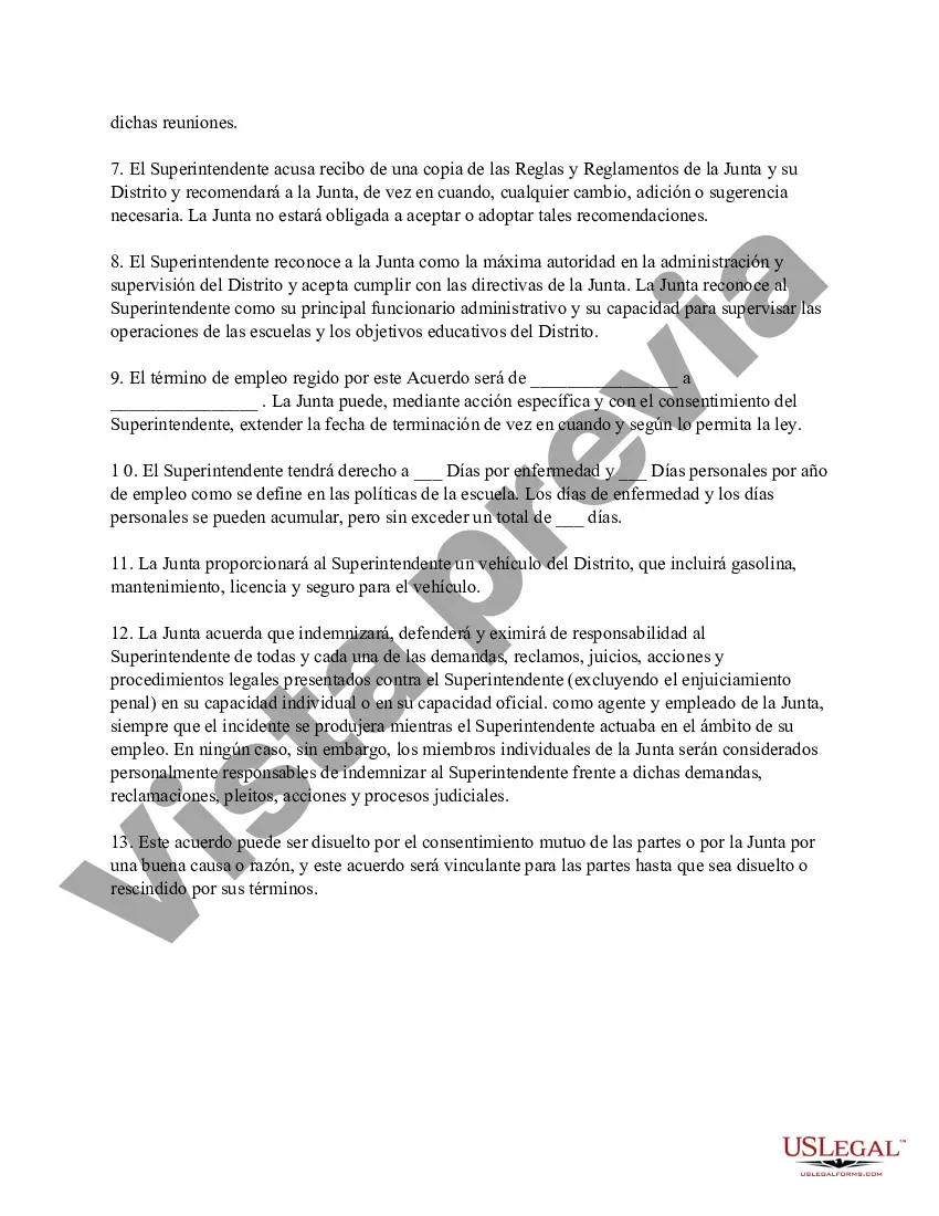 Preview Acuerdo de Empleo para el Superintendente del Distrito Escolar