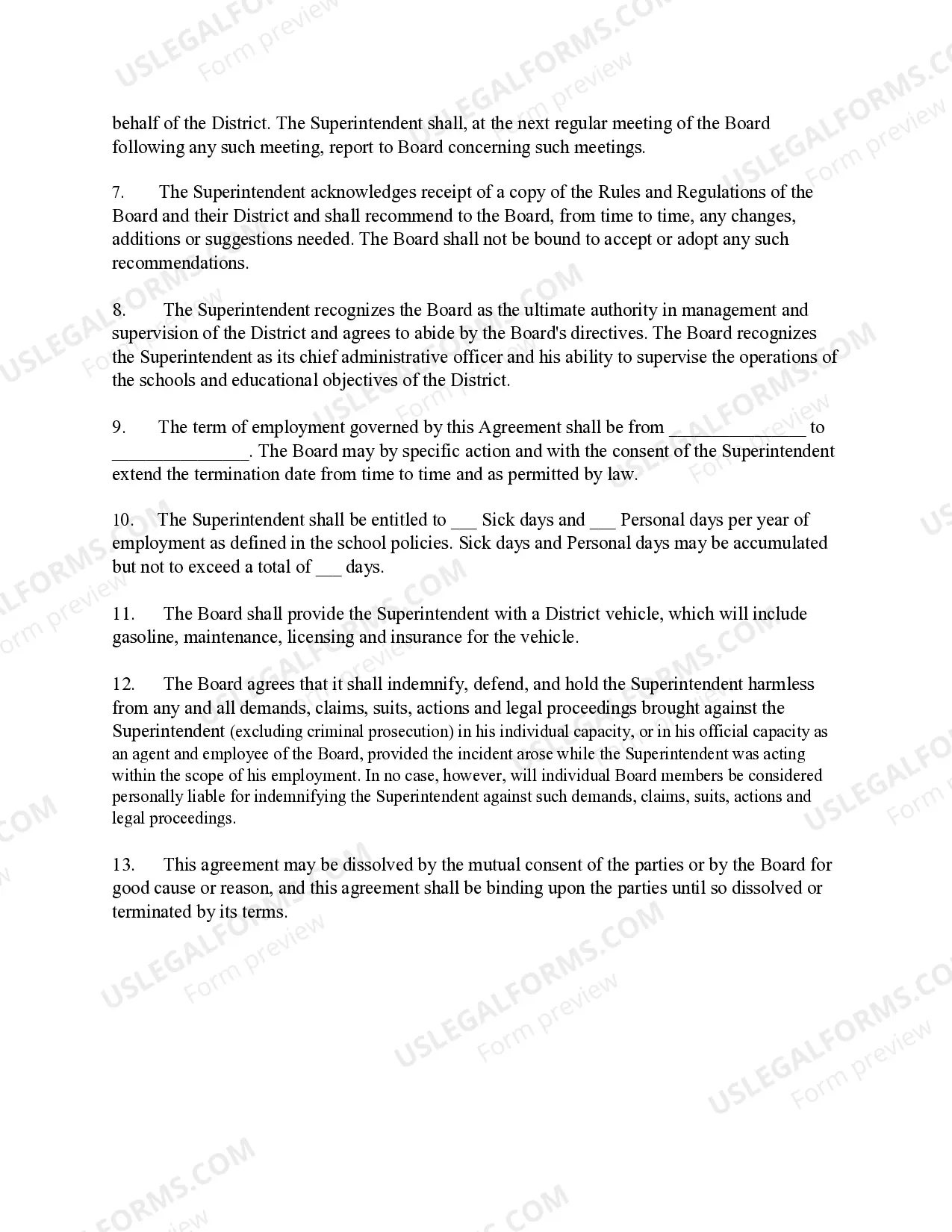Preview Employment Agreement for School District Superintendent