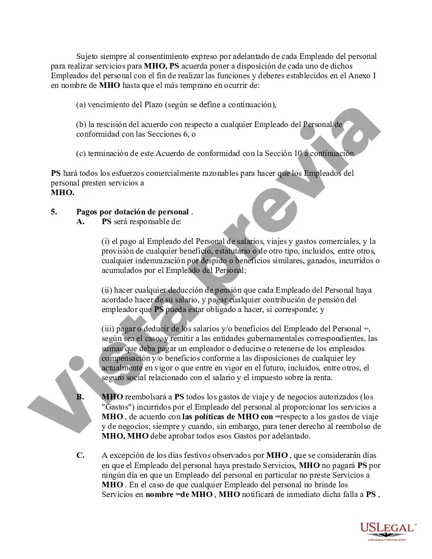 Preview Acuerdo entre contratistas independientes que trabajan por cuenta propia para proporcionar personal profesional a una organización de salud mental