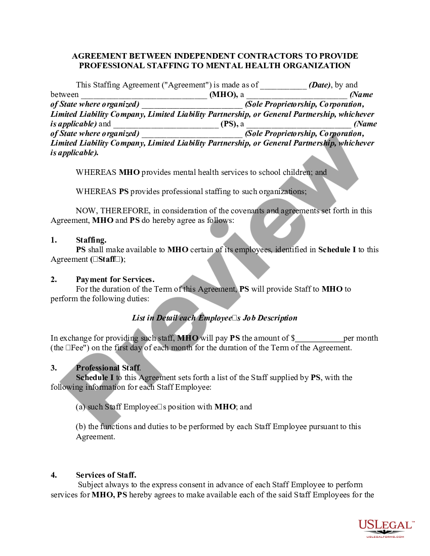 Connecticut Agreement Between Self - Independent Contractors | US Legal ...