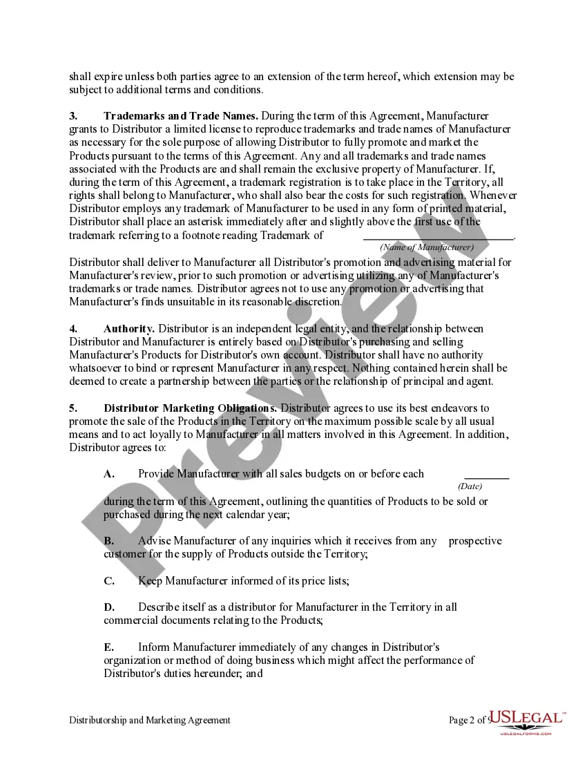 Preview Distributorship and Marketing Agreement