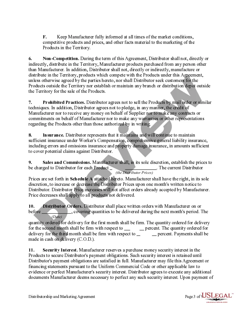 Preview Distributorship and Marketing Agreement