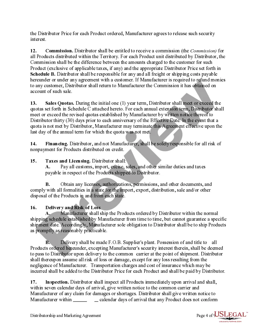 Preview Distributorship and Marketing Agreement